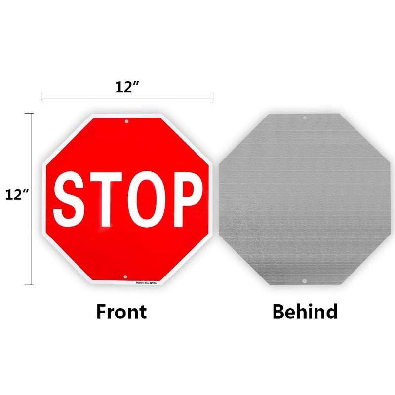 Enjoyist Stop Sign Street Slow Warning Sign 12"x 12" 40 Mil Rust Free Aluminum â€“ Reflective, UV Protected and Weatherproof - Image 2